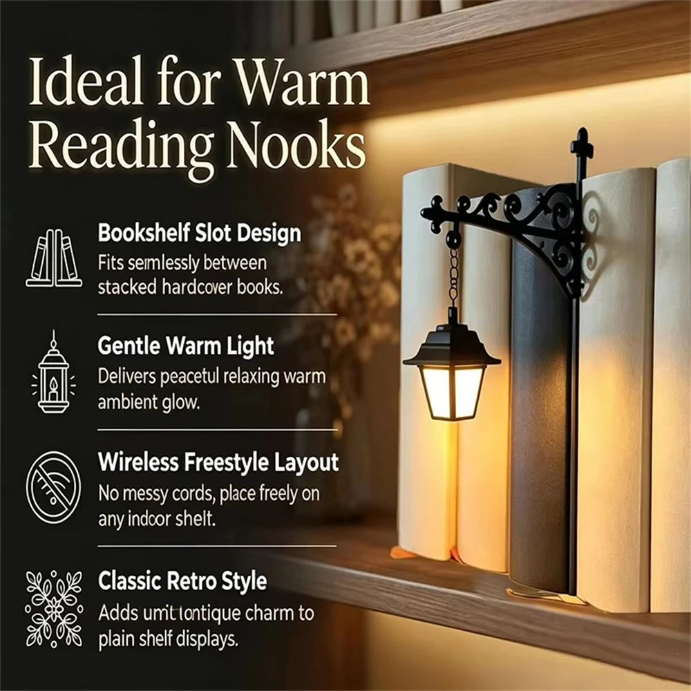 Library Lantern-Decorative Bookshelf Lighting, Reading Book Shelf Lights for Bookworms, Antique Led Books Nook Lamp Ornament